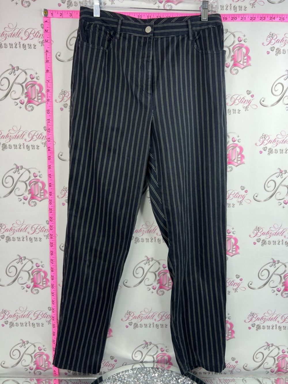 Emanuel Ungaro pants stripes Black Pinstripe Straight-Leg Pants